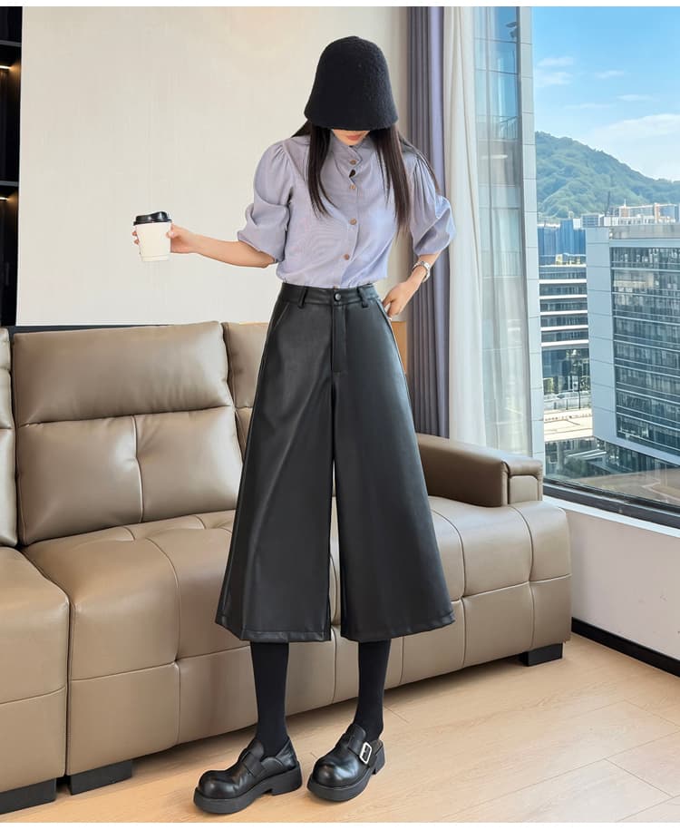 실사 7 점 레트로 넓은 다리 가죽 바지 여성 2026 가을 새로운 오래된 돈 바람 도루 센스 다용도 캐주얼 가죽 바지 바지 상세 이미지 28