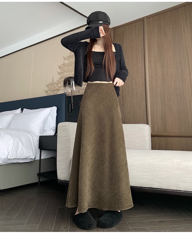 실사 커피 색상 인어 꼬리 스커트 반신 스커트 여성 가을 겨울철 밴딩 하이웨이스트 슬림해 보이는 캐주얼 도루 센스 한 마디 큰 진자 롱 스커트 상세 이미지 19