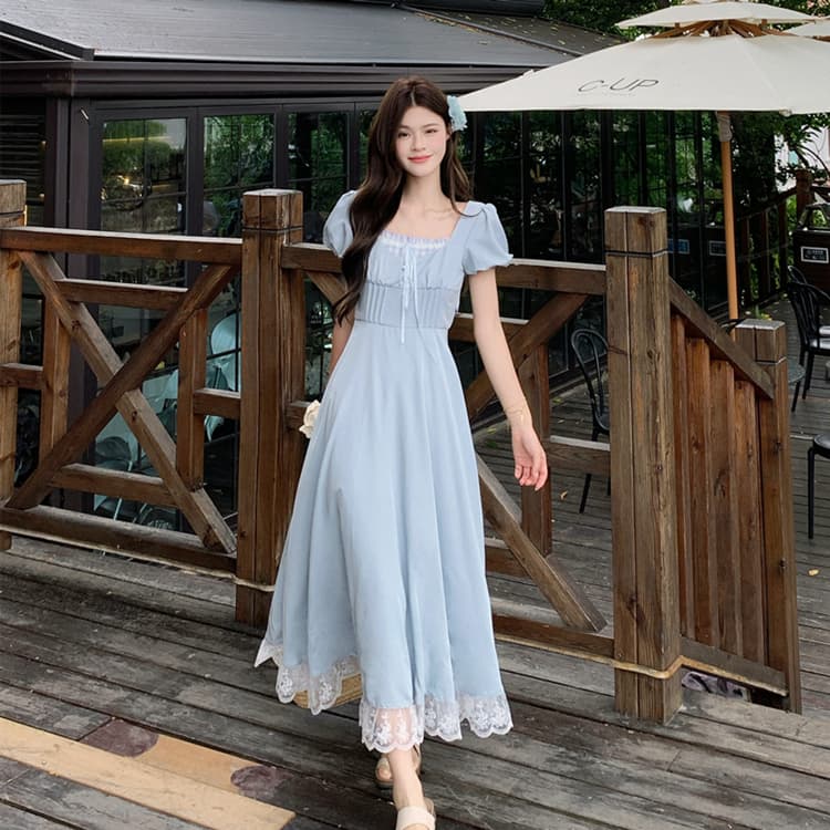 지방 mm 빅 사이즈 프랑스식 품격 연령 감소 스트랩 허리 수축 디자인 센스 레이스 조각 큰 진자 한 마디 드레스 상세 이미지 9