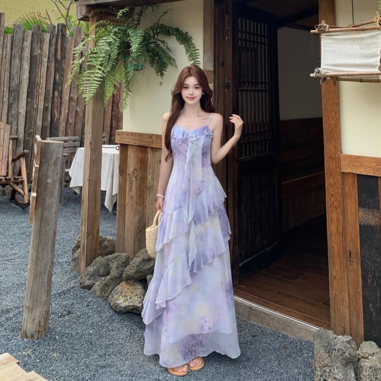 빅 사이즈 품격 전체 집합 ootd 착용 가져 가라. 여름 고급 센스 연령 감소 꽃무늬 슬립 점프 슈트 치마 투피스 슈트 상세 이미지 10