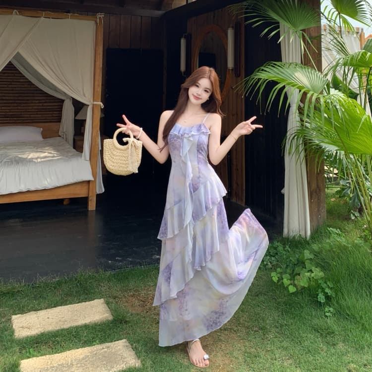 빅 사이즈 품격 전체 집합 ootd 착용 가져 가라. 여름 고급 센스 연령 감소 꽃무늬 슬립 점프 슈트 치마 투피스 슈트 상세 이미지 15