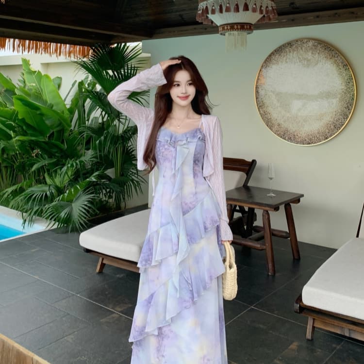 빅 사이즈 품격 전체 집합 ootd 착용 가져 가라. 여름 고급 센스 연령 감소 꽃무늬 슬립 점프 슈트 치마 투피스 슈트 상세 이미지 17