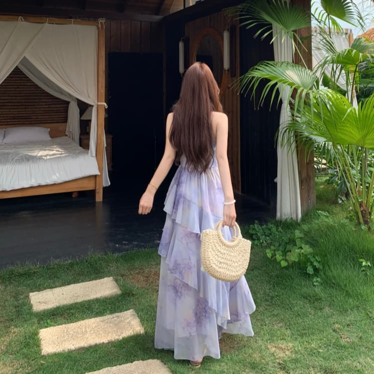 빅 사이즈 품격 전체 집합 ootd 착용 가져 가라. 여름 고급 센스 연령 감소 꽃무늬 슬립 점프 슈트 치마 투피스 슈트 상세 이미지 18