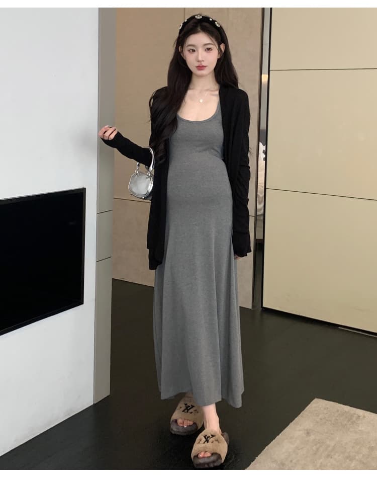 실사 선물 물품 봄 여름 신제품 느긋한 바람 게으른 세트 미니멀리즘 니트 슬립 드레스 자외선 차단 오픈 가디건 외부 가져 가라. 상세 이미지 30