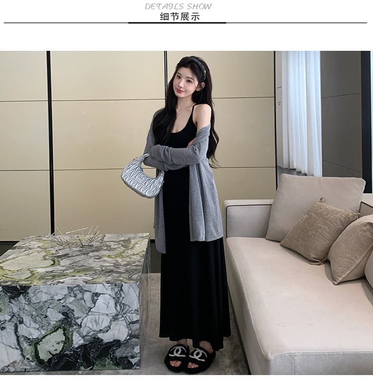 실사 선물 물품 봄 여름 신제품 느긋한 바람 게으른 세트 미니멀리즘 니트 슬립 드레스 자외선 차단 오픈 가디건 외부 가져 가라. 상세 이미지 64