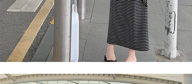 지금 신제품 임산부 여름 드레스 게으른 착용 가져 가라. 한국 스타일 패션 루즈핏 맨위 스트라이프 숄 반신 스커트 세 조각 세트 상세 이미지 39