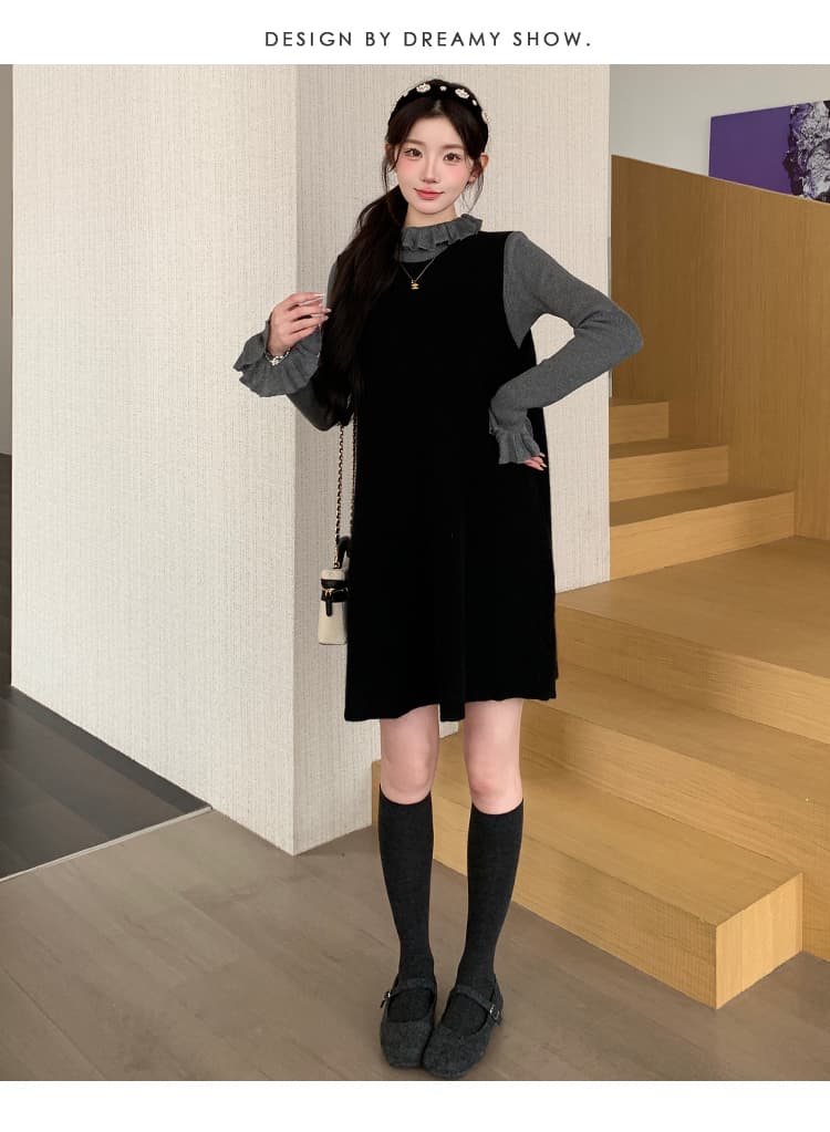 실사 지금 2026 가을 겨울 세트 프랑스식 품격 프릴 칼라 맨위 나비 매듭 조끼 스커트 투피스 슈트 상세 이미지 24