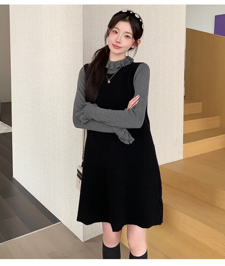 실사 지금 2026 가을 겨울 세트 프랑스식 품격 프릴 칼라 맨위 나비 매듭 조끼 스커트 투피스 슈트 상세 이미지 42