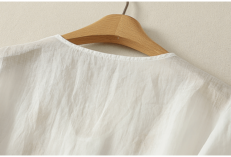 실사 레트로 V넥 자수 마 5 점 소매 여성 셔츠 싱글 줄 버튼 작은 셔츠 연령 감소 통기성 맨위 얇은 상세 이미지 19