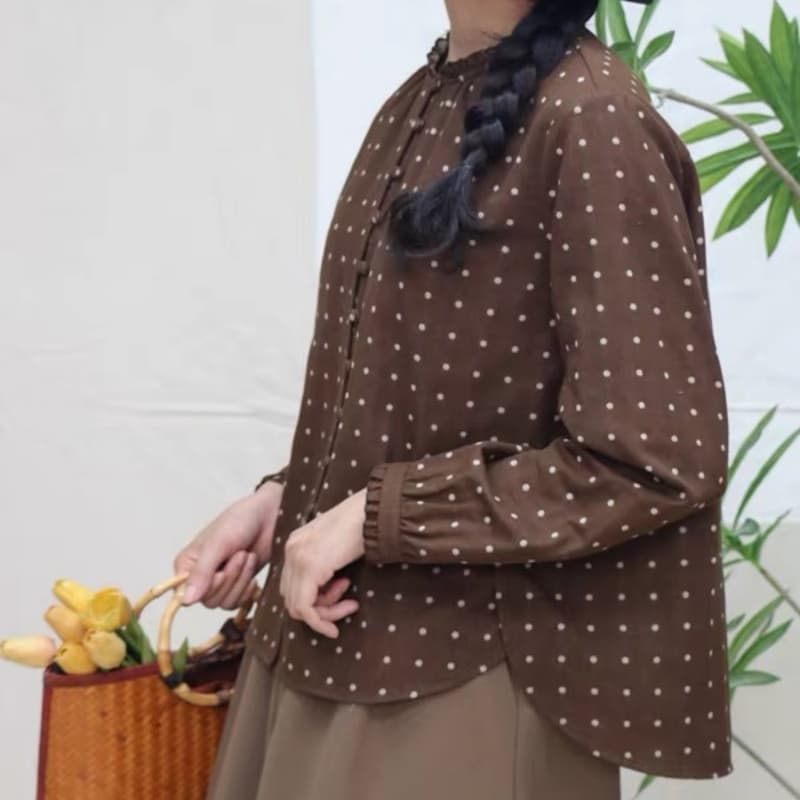 면 린넨 꽃무늬 레이스 칼라 칼라 긴팔 여성 셔츠 루즈핏 슬림해 보이는 빅 사이즈 셔츠 프린트 표지 고기 상세 이미지 5