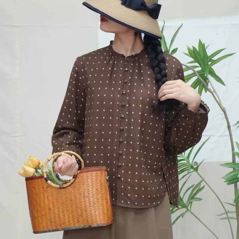 면 린넨 꽃무늬 레이스 칼라 칼라 긴팔 여성 셔츠 루즈핏 슬림해 보이는 빅 사이즈 셔츠 프린트 표지 고기 상세 이미지 6