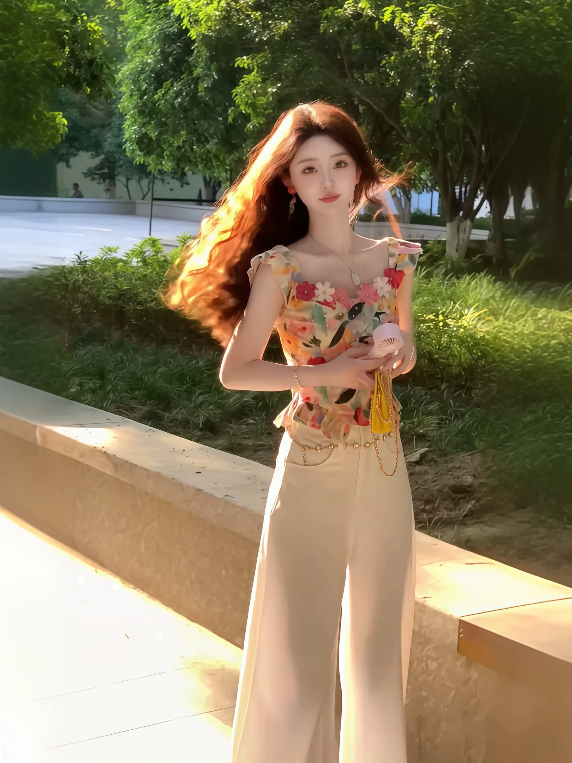 조끼 슬립 꽃무늬 몸매 가꾸기 여름 얇은 스타일 다이아몬드 세팅 디자인 센스 외국 가스 작은 셔츠 고유 한 프릴 디자인 센스 이미지 2