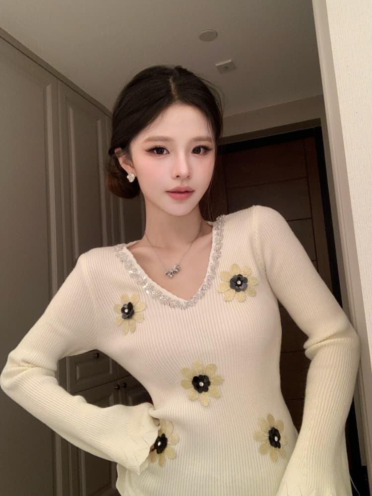 봄 가을 몸매 가꾸기 슬림해 보이는 만나는 니트 스웨터 일반 섹션 다용도 분위기 센스 부드러운 순수한 욕망 바람 새로운 이미지 3