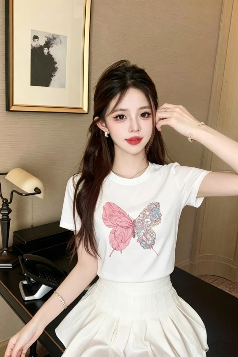 여성 의류 2026 새로운 자수 라운드 넥 몸매 가꾸기 여름 티셔츠 새로운 반팔 다용도 캐주얼 높은 품질 원단