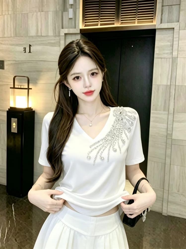 2026 여름 반팔 다이아몬드 세팅 무거운 작업 티셔츠 맨위 단색 몸매 가꾸기 출퇴근 외국 가스 패션 다용도 상세 이미지 4
