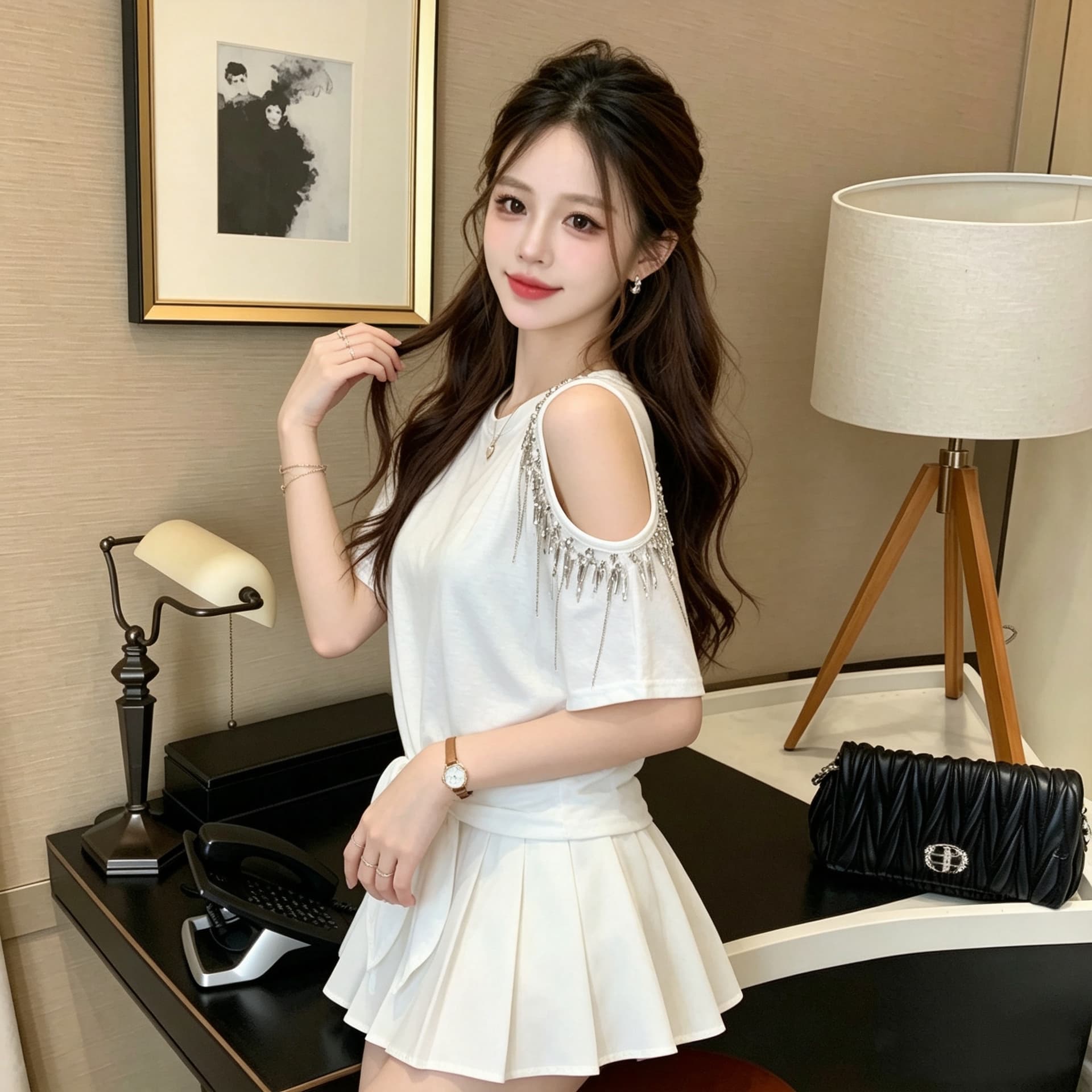 싱글 측면 오프숄더 술 반팔 여성 밑단 매듭이 달린 루즈핏 슬림해 보이는 티셔츠 여름 다용도 맨위 상세 이미지 3