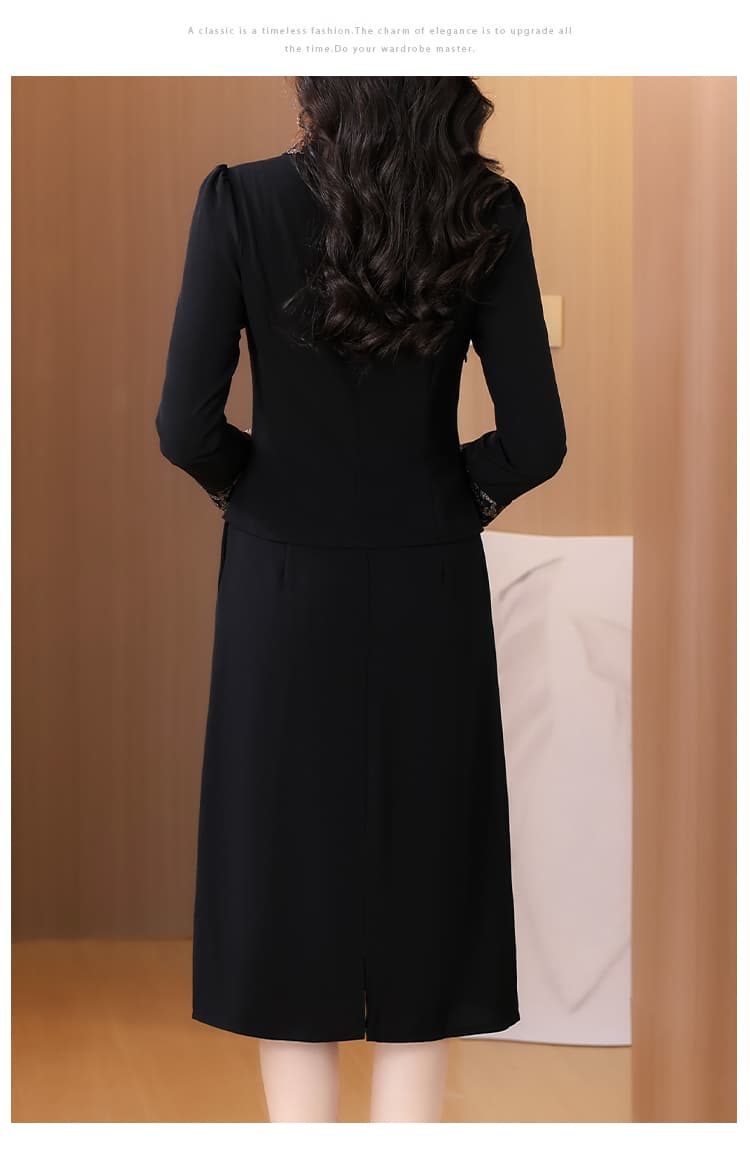 7부 소매 허리 수축 디자인 2026 새로운 품격 치마 직장 숙련 된 바람 검정색 드레스 절묘한 자수 폴로 칼라 상세 이미지 18