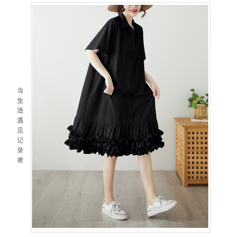 실사 패션 낭만주의 단색 홍콩 느낌 디자인 센스 셔츠 캐주얼 루즈핏 연령 감소 반팔 쉬폰 여성 드레스 상세 이미지 14