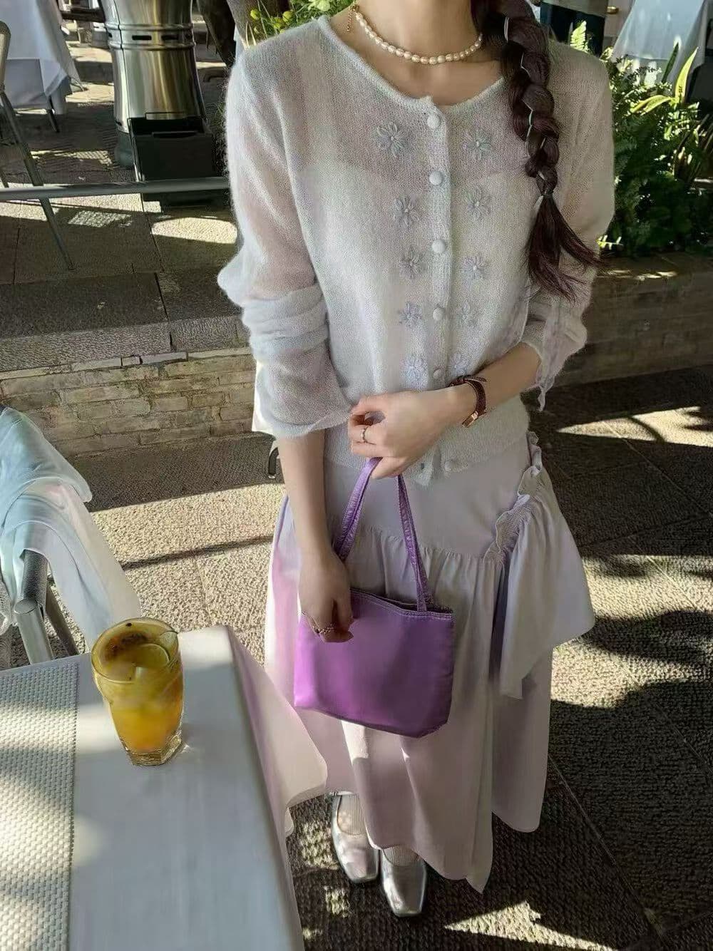 재고 있음 프랑스식 달콤함 자카드 니트 오픈 가디건 작은 외투 한 부서 부드러운 배색 다용도 부드러운 찹쌀 질감 스웨터 이미지 5