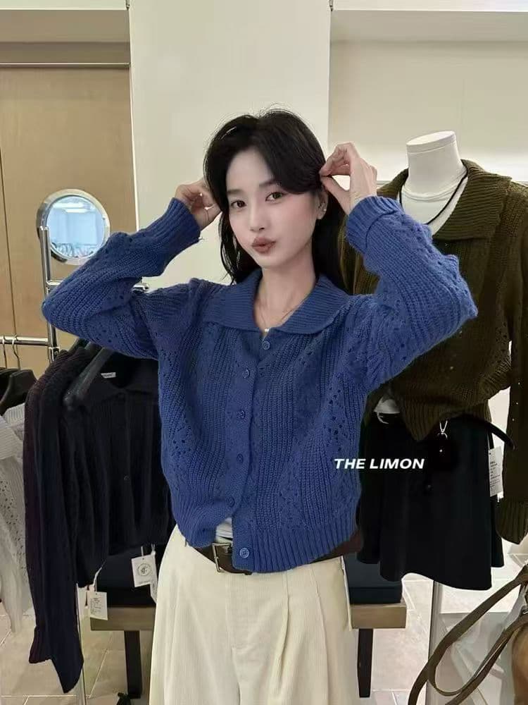 재고 있음 디자인 센스 쇼트 스타일 다용도 폴로 칼라 니트 작은 외투 패션 개성 긴팔 미니멀리즘 캐주얼 맨위 여성 상세 이미지 6