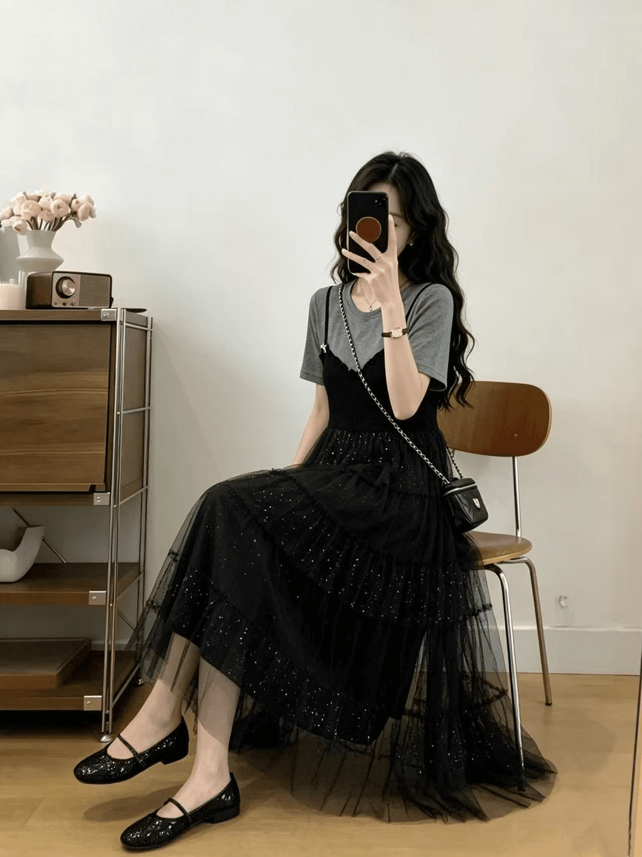빅 사이즈 여성 의류 여름 새로운 지방 mm 패션 연령 감소 숨기기 고기 작은 샤넬 스타일 망사 패치워크 니트 드레스 상세 이미지 3