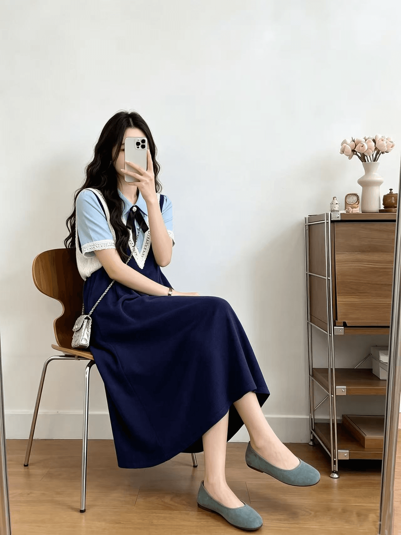 빅 사이즈 여성 의류 여름 새로운 지방 mm 패션 연령 감소 숨기기 고기 레이스 조각 페이크 레이어드 니트 드레스 상세 이미지 4