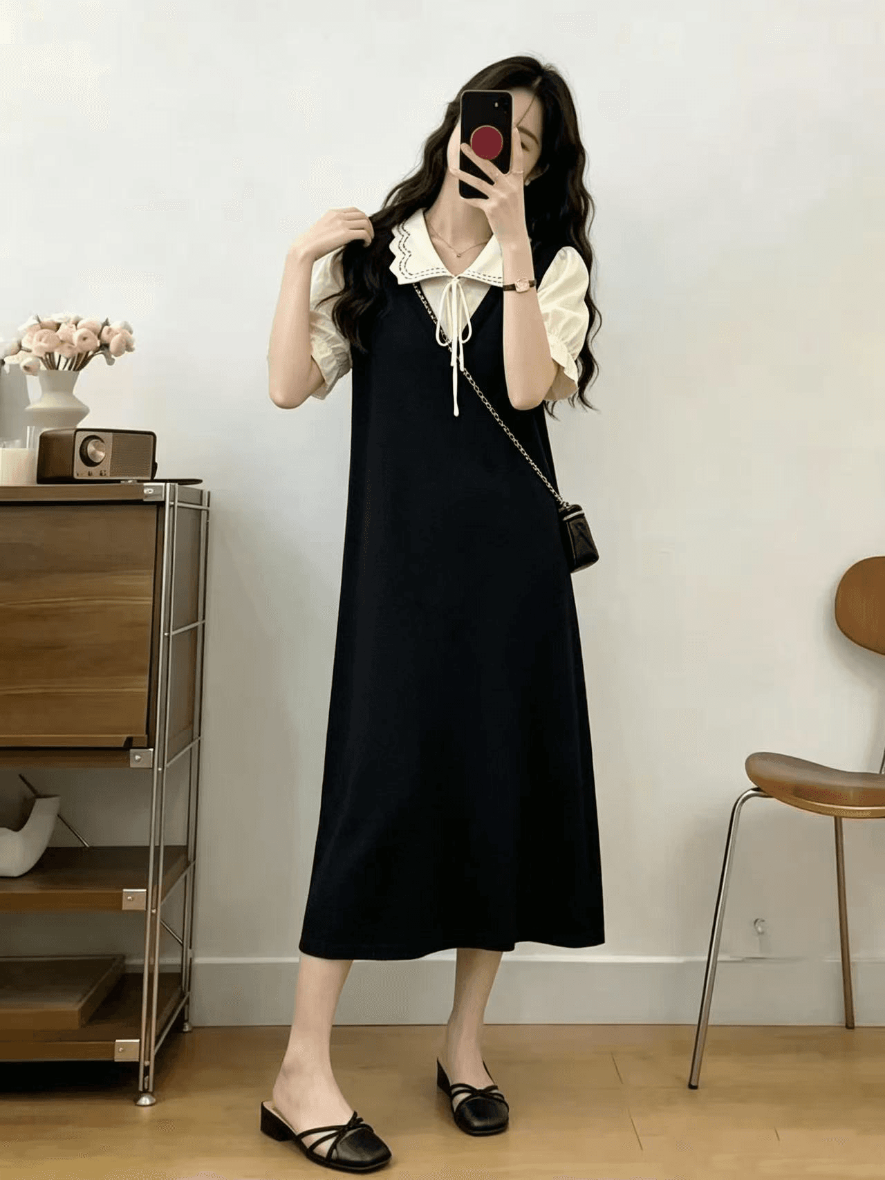 실사 빅 사이즈 여성 의류 지방 mm 디자인 센스 프랑스식 바람 연령 감소 슬림해 보이는 니트 드레스 이미지 3