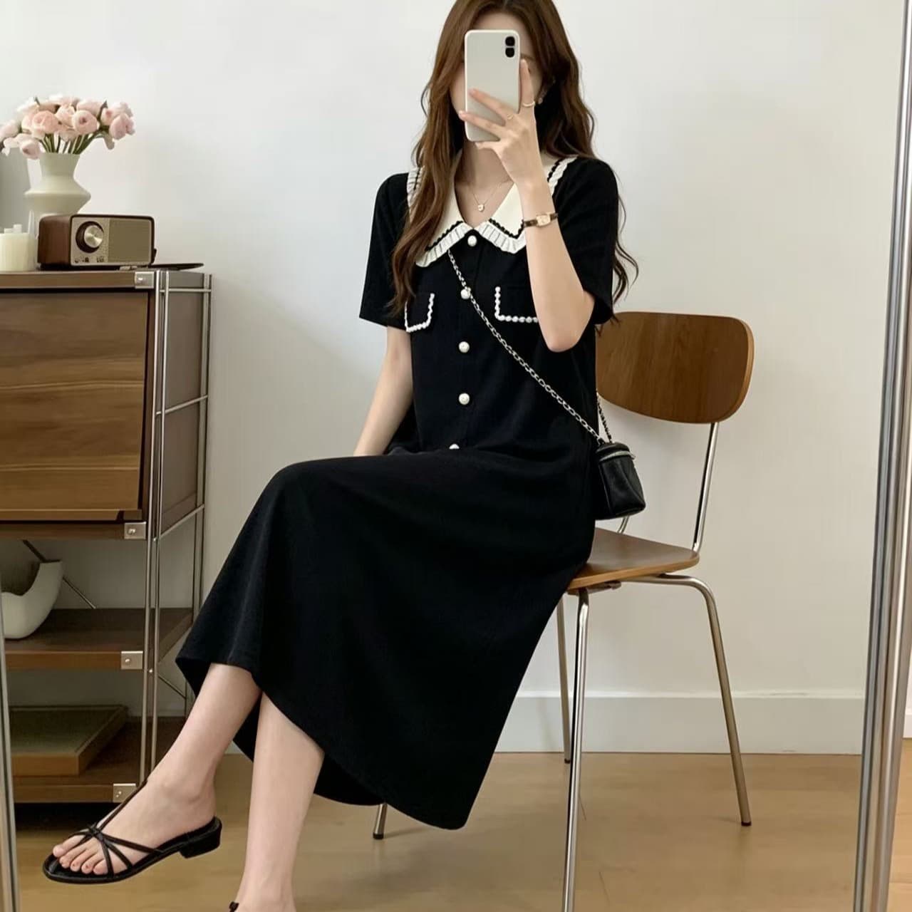 빅 사이즈 여성 의류 여름 새로운 지방 mm 패션 연령 감소 숨기기 고기 작은 샤넬 스타일 품격 다용도 니트 드레스 이미지 5