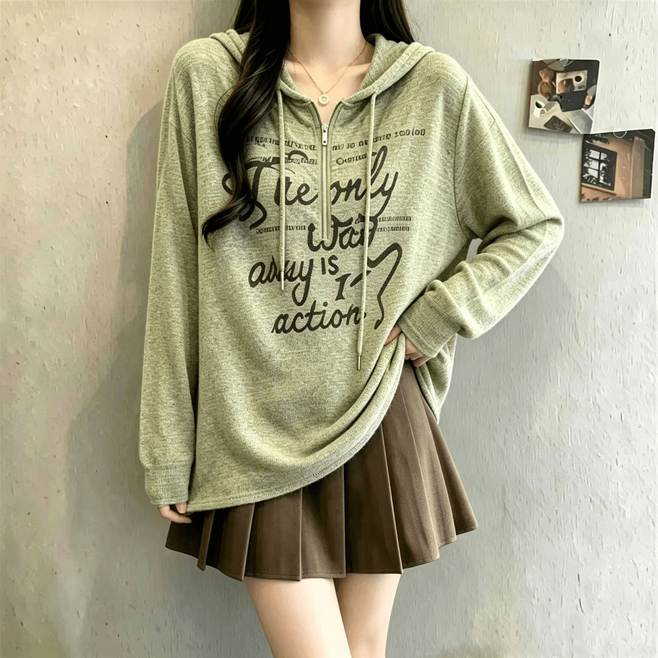 빅 사이즈 후드 긴팔 티셔츠 여성 2025 가을 새로운 몸매 가꾸기 슬림해 보이는 인사이드 가져 가라. 기본 셔츠 이미지 2