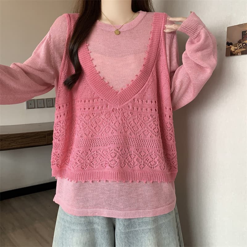 슛 이른 가을 새로운 패션 빅 사이즈 다용도 캐주얼 페이크 레이어드 긴팔 맨위 루즈핏 슬림해 보이는 니트 스웨터 얇은 스타일 상세 이미지 10