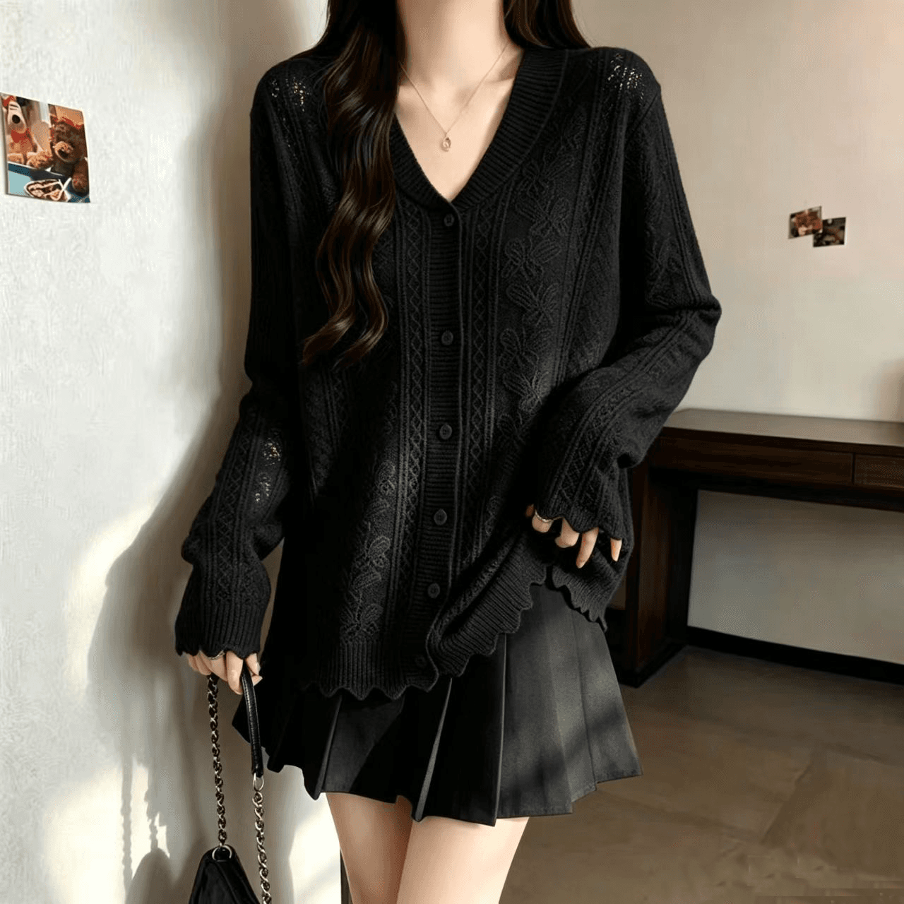 빅 사이즈 지방 mm 오픈 가디건 가을 새로운 오래된 돈 바람 니트 스웨터 루즈핏 슬림해 보이는 맨위 상세 이미지 15