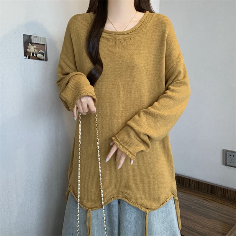 디자인 센스 불규칙 술 측면 스웨터 가을 겨울 새로운 빅 사이즈 연령 감소 다용도 슬림해 보이는 자이언트 잘 생긴 니트 스웨터 여성 상세 이미지 18