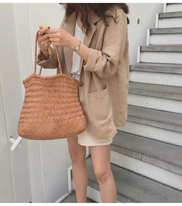 봄 드레스 새로운 한국 스타일 빅 사이즈 여성 의류 인터넷 유명인 면 린넨 블레이저 루즈핏 아마 작은 정장 상세 이미지 5
