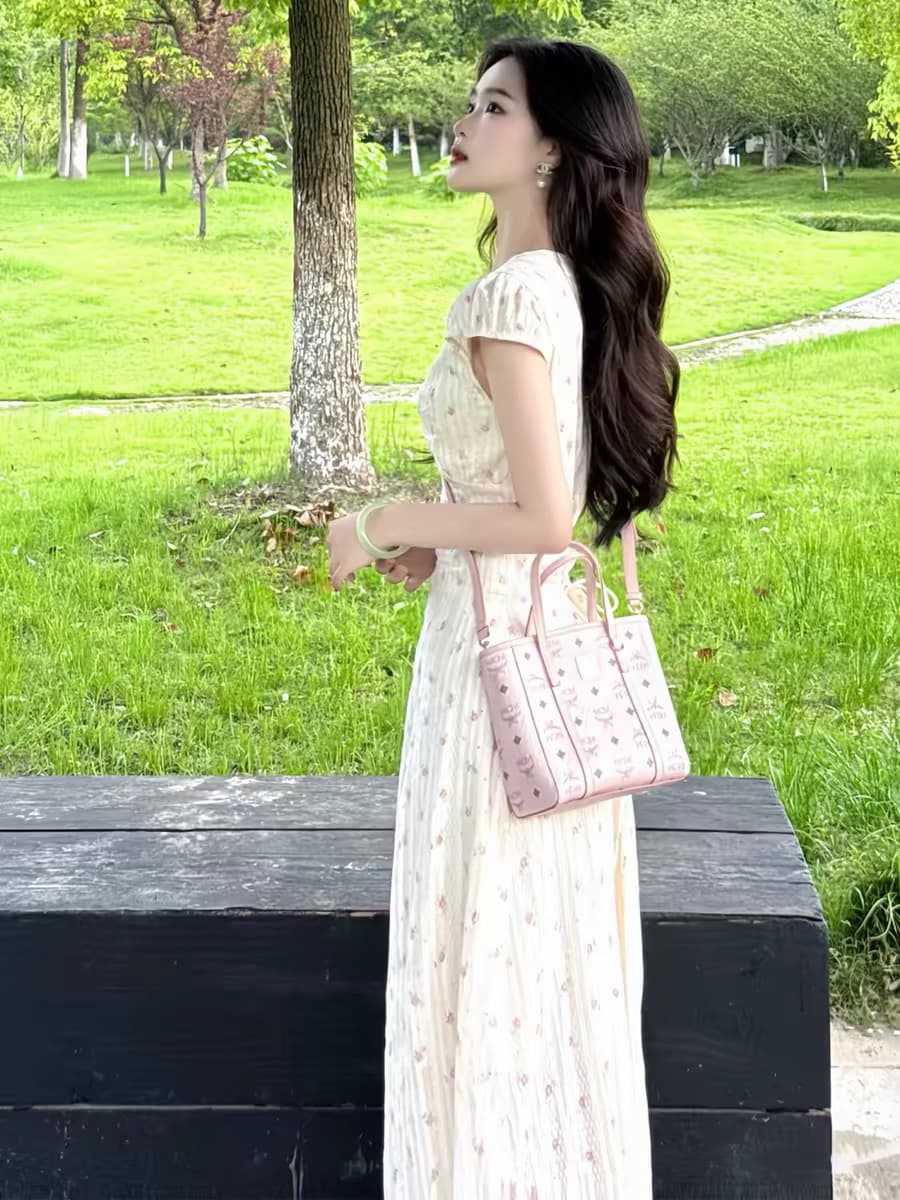 프랑스식 부드러운 바람 V넥 꽃무늬 여성 드레스 여름 작은 키 자이언트 잘 생긴 품격 달콤함 연령 감소 허리 수축 치마 상세 이미지 3