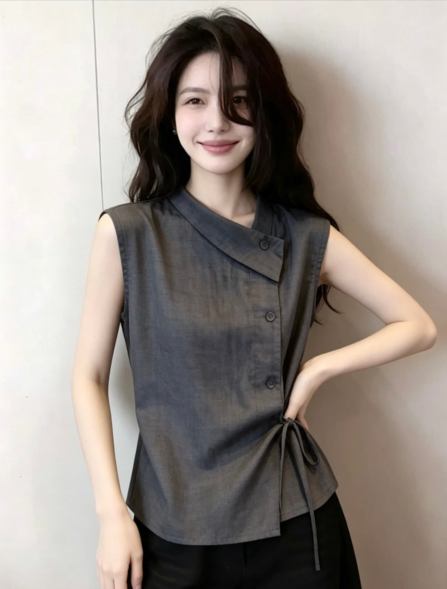 여름 새로운 프랑스식 패션 품격 고급 센스 슬림해 보이는 민소매 셔츠 작은 대중 캐주얼 Chic 맨위 여성 폭발