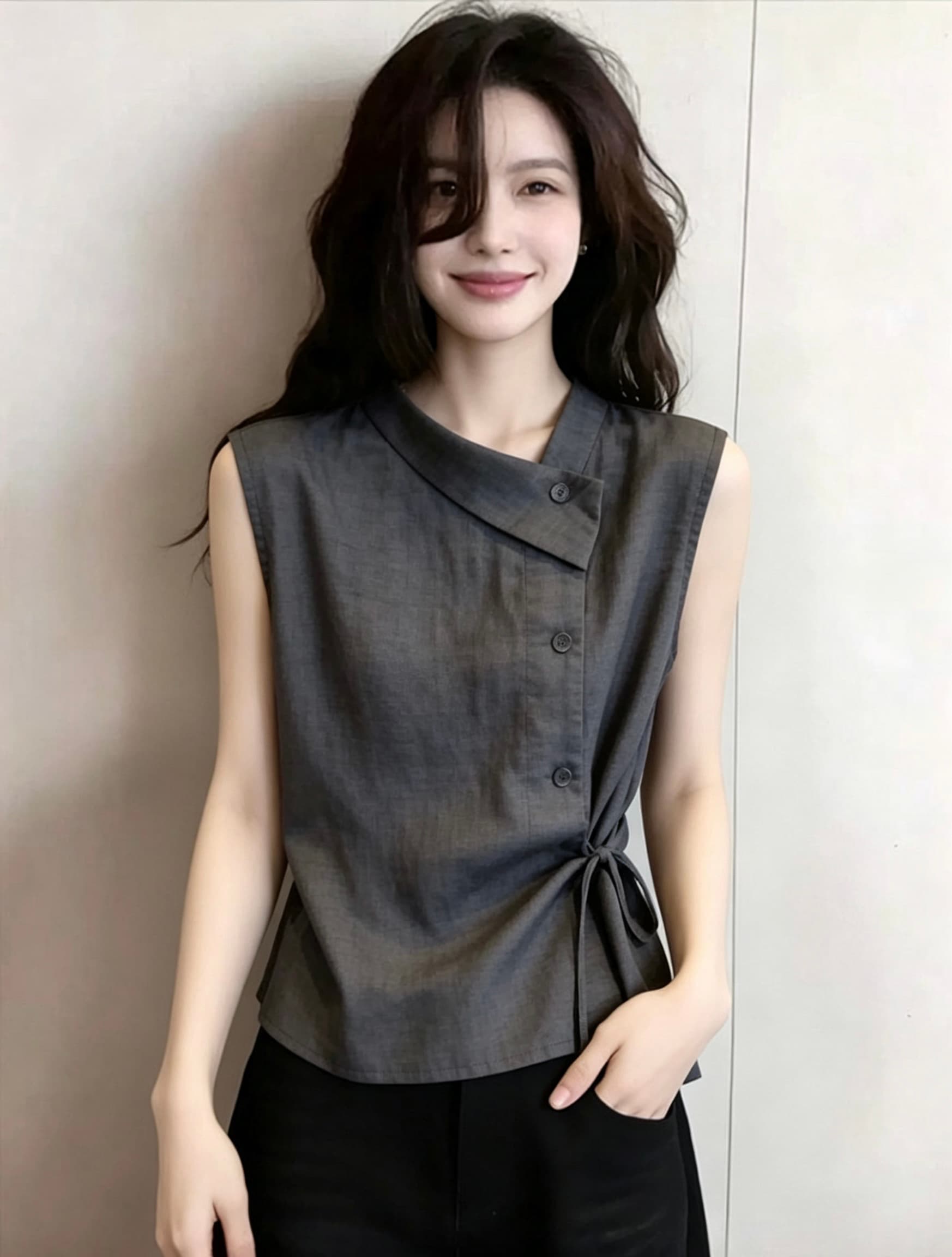 여름 새로운 프랑스식 패션 품격 고급 센스 슬림해 보이는 민소매 셔츠 작은 대중 캐주얼 Chic 맨위 여성 폭발 이미지 3