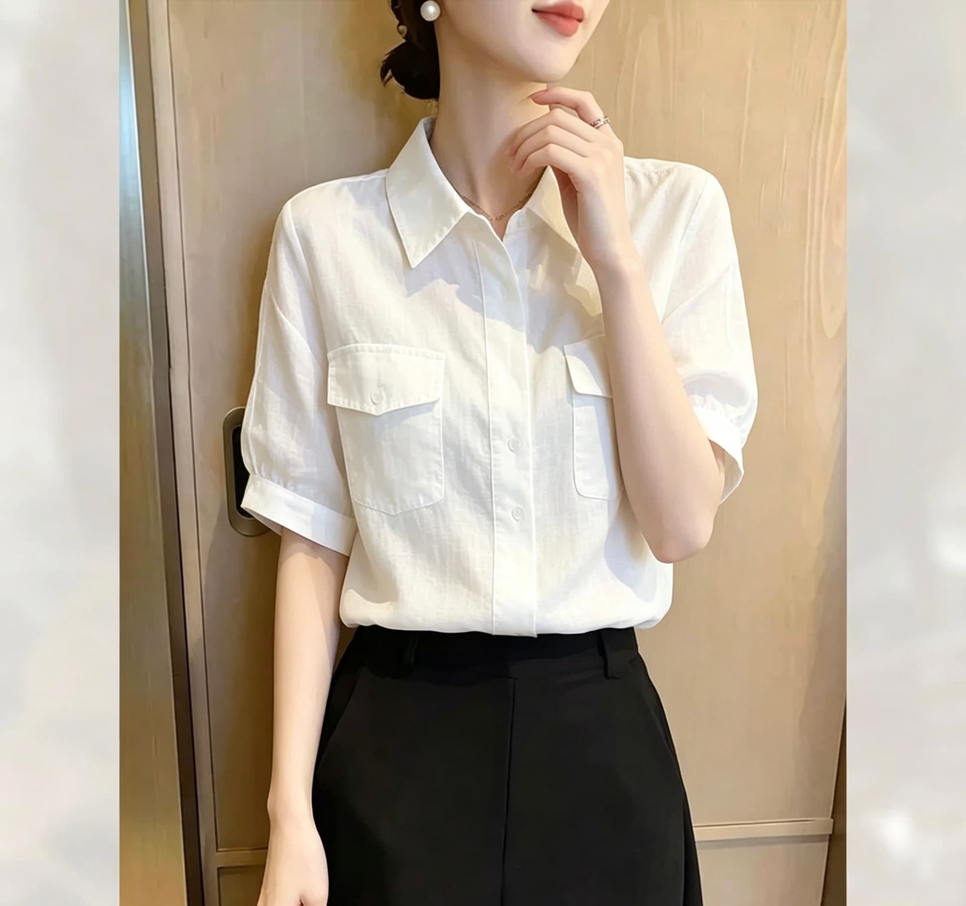 익스트림 제인 바람 화이트 반팔 여성 셔츠 2026 여름 새로운 폴로 칼라 더블 주머니 루즈핏 다용도 출퇴근 바람 맨위
