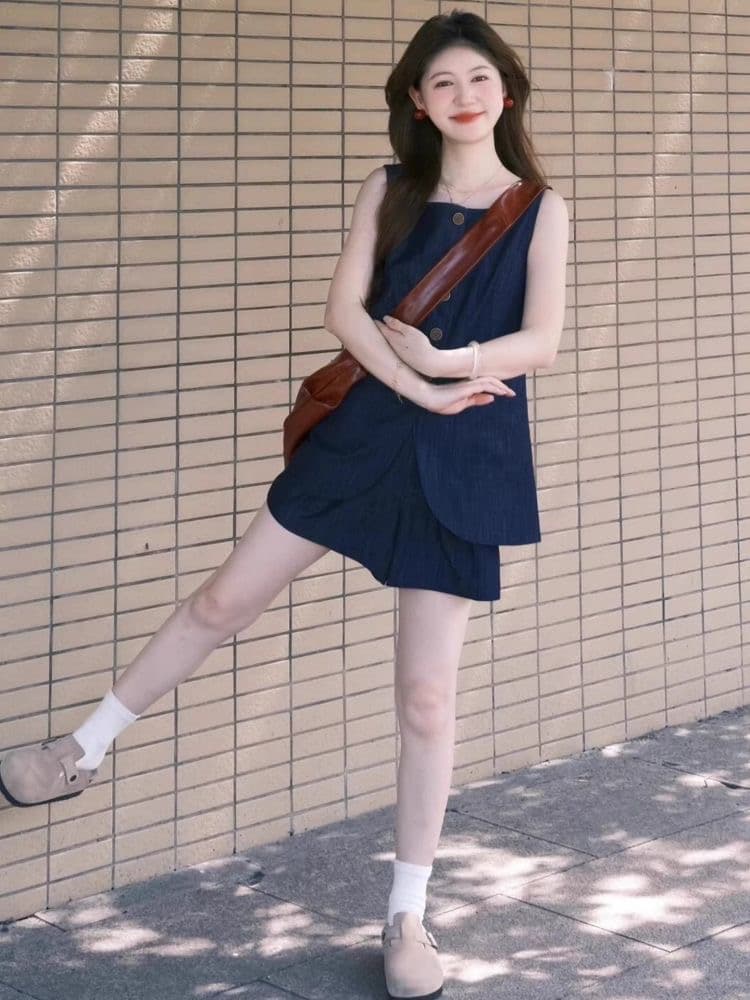 스포츠 슈트 여성 여름 학생 한국 스타일 루즈핏 슬림해 보이는 패션 인터넷 유명인 한 부서 반팔 반바지 캐주얼 투피스 세트 상세 이미지 5