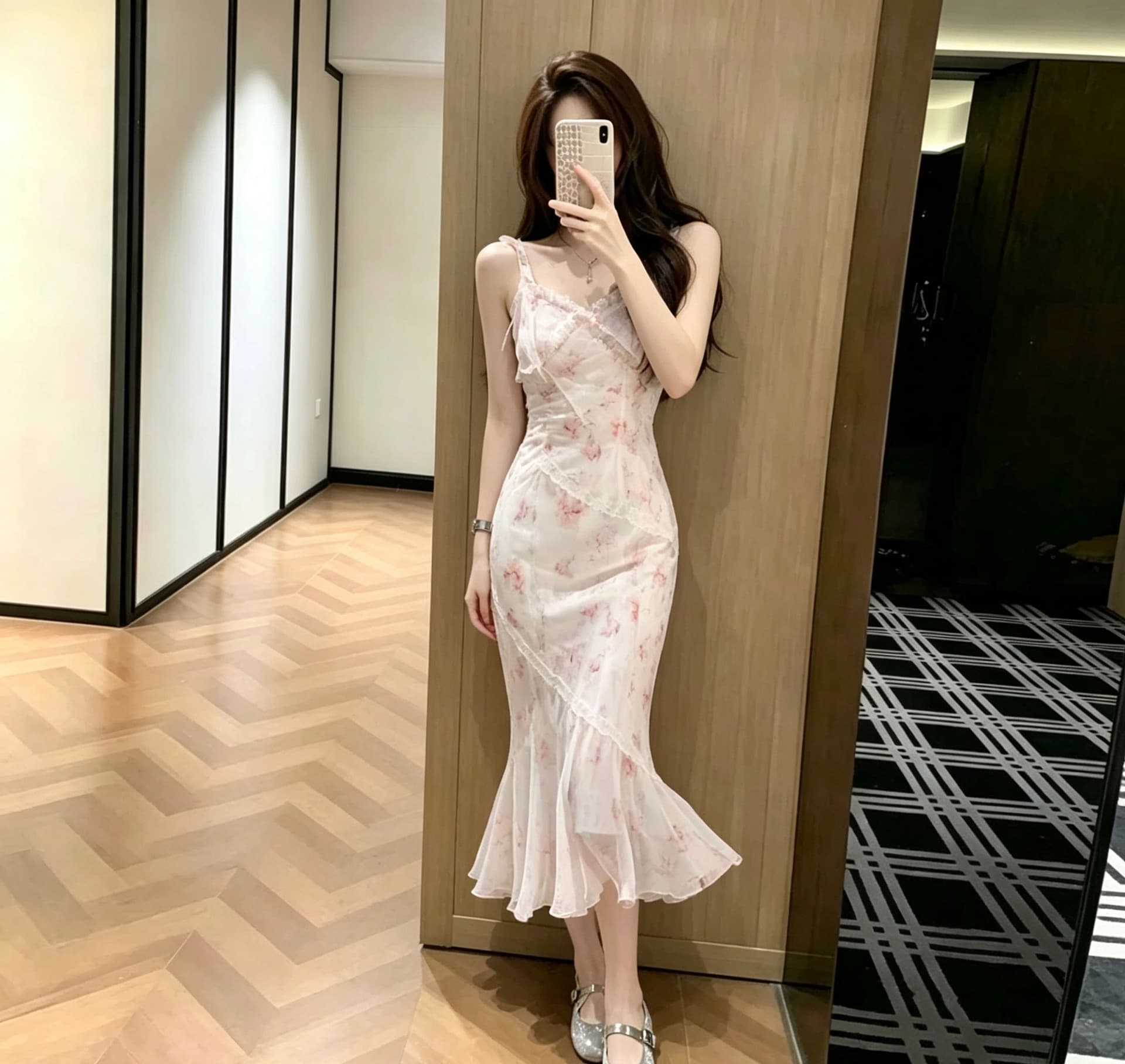 q 여자 집 游园 앨리스 아름다운 요정 가스 유화 드레스 불규칙 인어 꼬리 꽃무늬 슬립 롱 스커트 여름 상세 이미지 5
