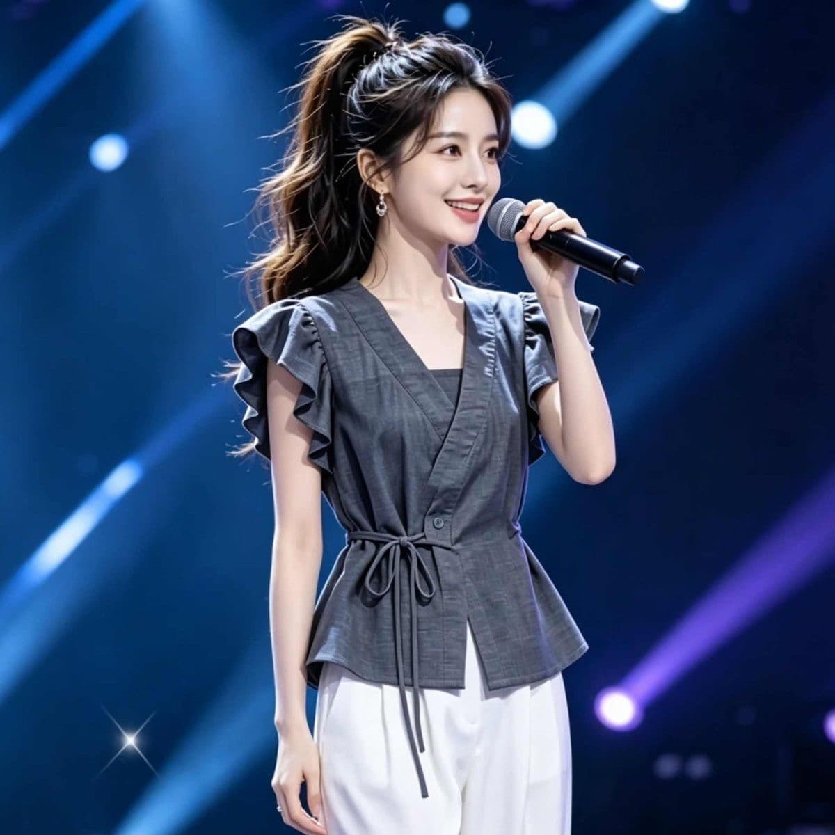 프랑스식 패션 V넥 Feifei 소매 여성 셔츠 여름 새로운 외국 가스 허리 수축 레이스업 슬림해 보이는 연령 감소 품격 맨위 상세 이미지 4