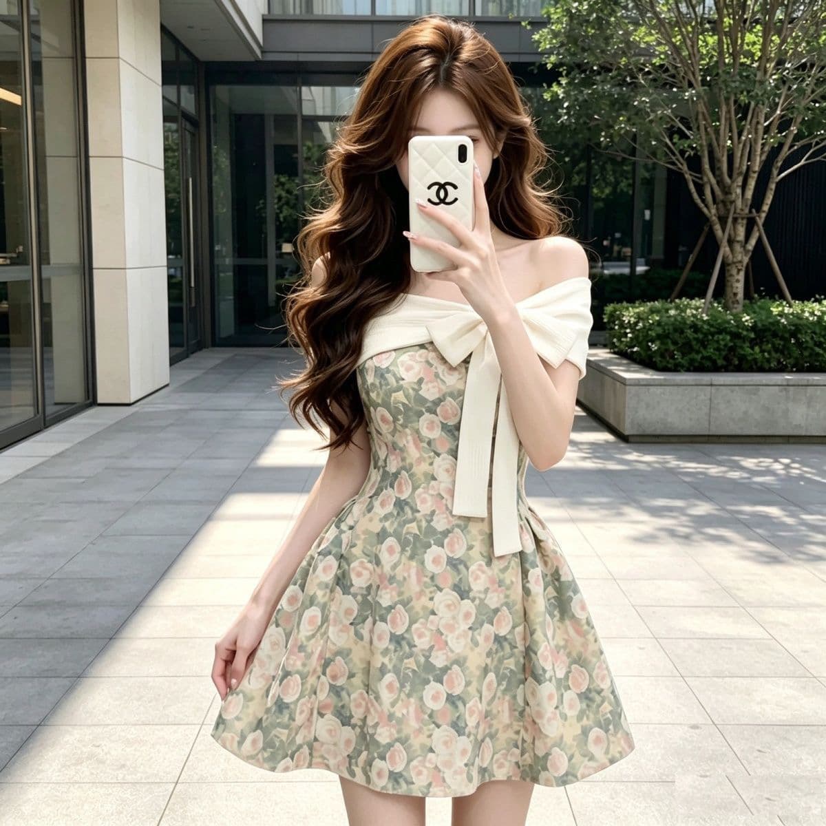 프랑스식 레트로 오프숄더 꽃무늬 드레스 2026 나비 매듭 오프숄더 허리 수축 건강 일출 조각 치마 미니 스커트 여성 상세 이미지 5