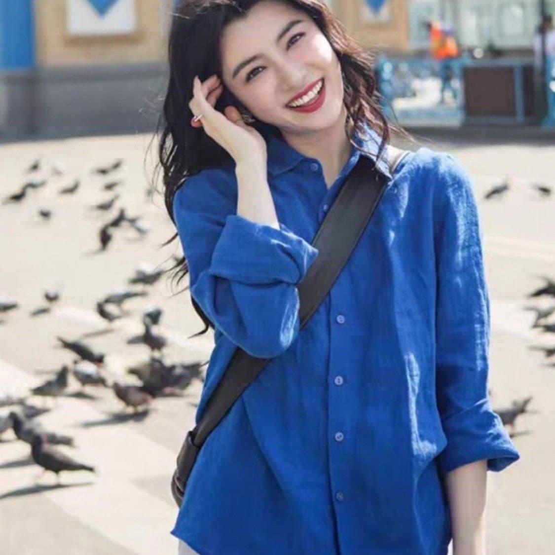 고급 센스 아마 여성 셔츠 봄과 가을 프랑스식 톰 글 래 원인 파란색 면 린넨 셔츠 고급 외부 가져 가라. 긴팔 맨위 상세 이미지 5