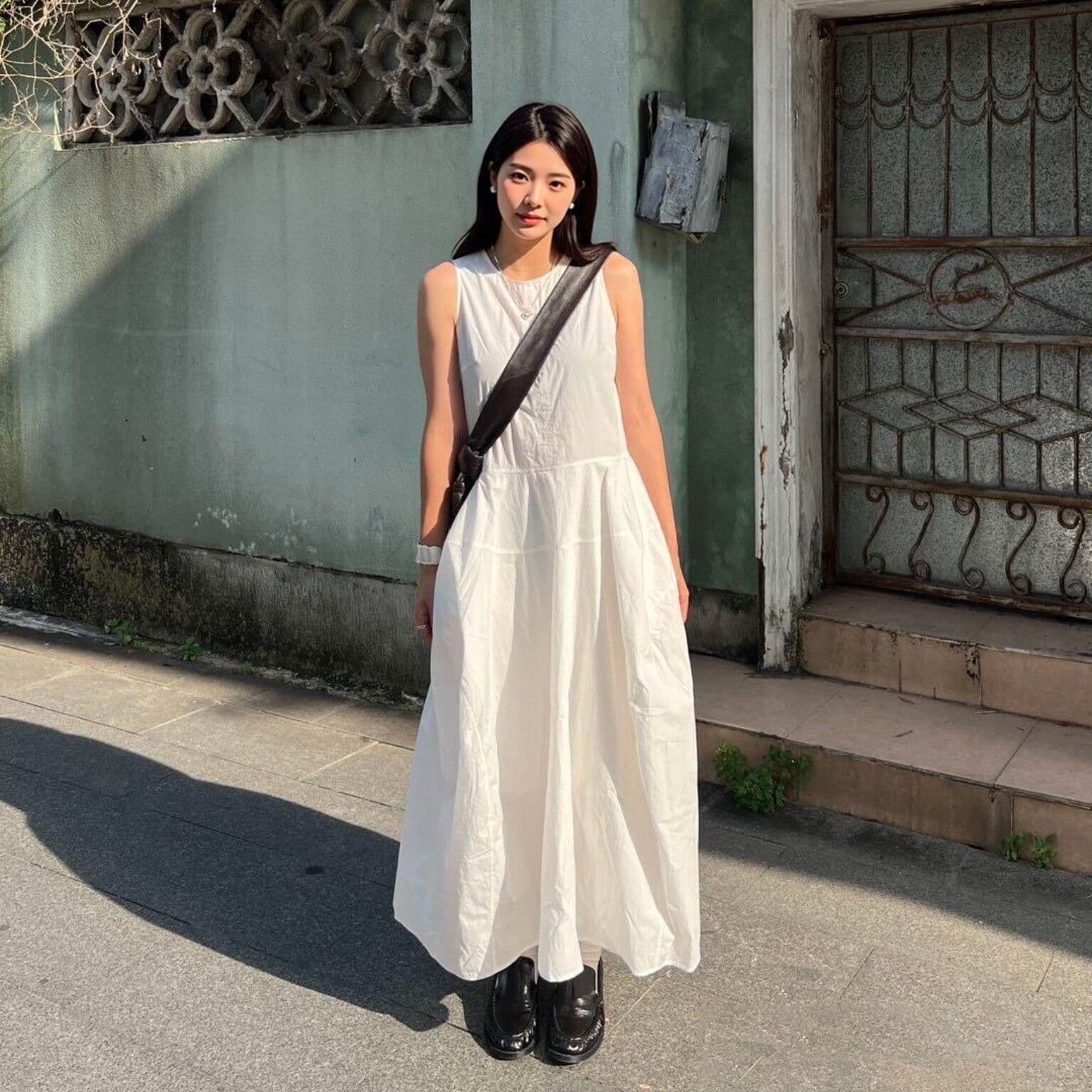 화이트 프랑스식 차 휴식 바람 민소매 여성 드레스 여름 라운드 넥 품격 슈퍼 잘 생긴 인기 새로운 롱 스커트 이미지 2
