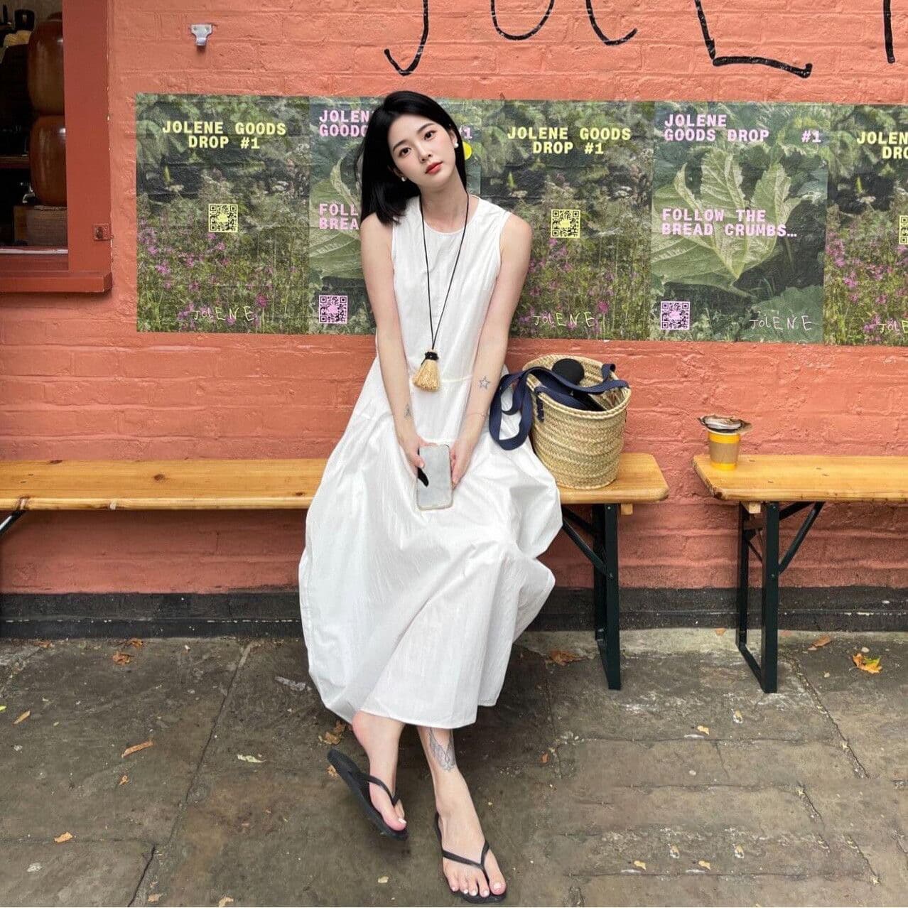 화이트 프랑스식 차 휴식 바람 민소매 여성 드레스 여름 라운드 넥 품격 슈퍼 잘 생긴 인기 새로운 롱 스커트 상세 이미지 4