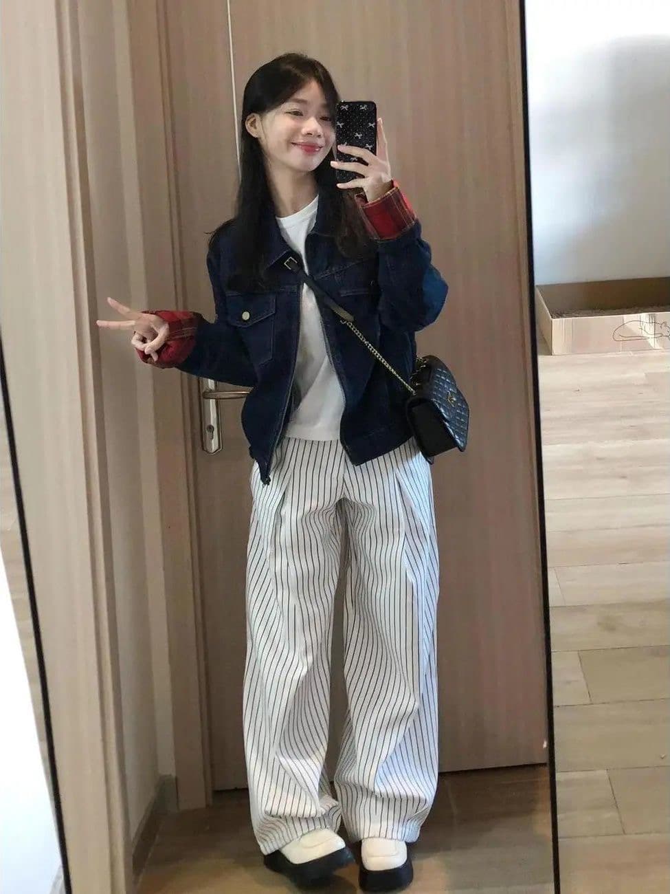 데님 여성 코트 2026 봄 가을 새로운 아메리칸 레트로 체크무늬 패치워크 디자인 센스 루즈핏 다용도 캐주얼 맨위 이미지 4