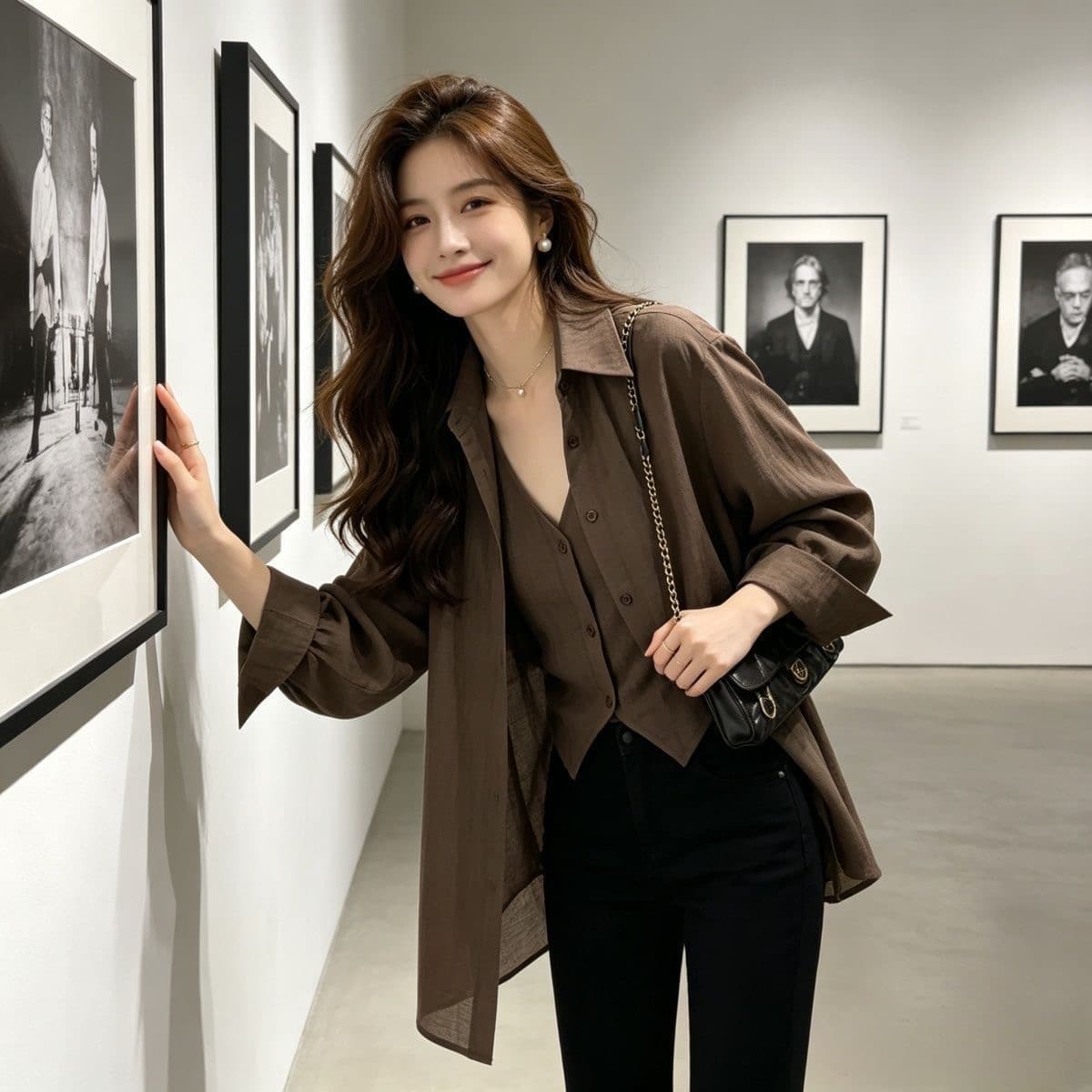 패션 품격 레트로 스타일 디자인 센스 페이크 레이어드 셔츠 봄 가을 새로운 오래된 돈 바람 외국 가스 연령 감소 맨위 여성