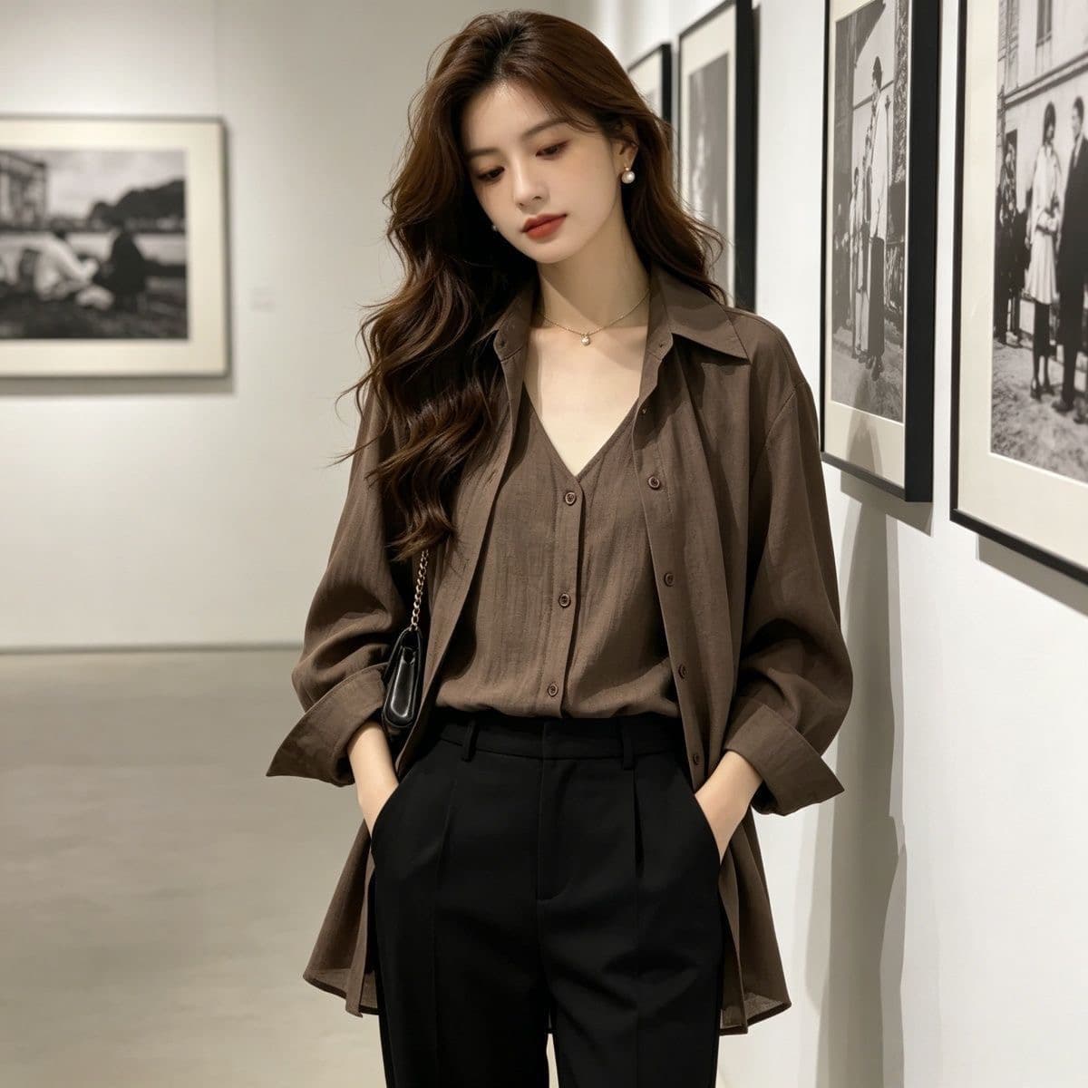 패션 품격 레트로 스타일 디자인 센스 페이크 레이어드 셔츠 봄 가을 새로운 오래된 돈 바람 외국 가스 연령 감소 맨위 여성 이미지 3