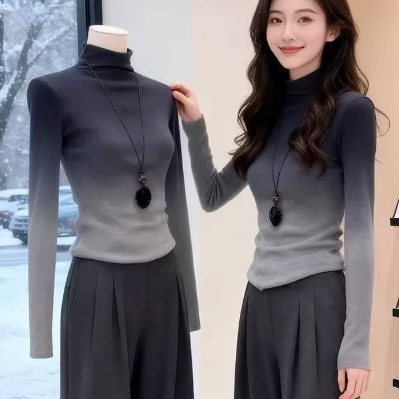 블랙 회색 배색 그라데이션 몸매 가꾸기 인사이드 가져 가라. 긴팔 티셔츠 여성 2026 봄 드레스 한 부서 자이언트 잘 생긴 한 부서 아름다운 맨위 상세 이미지 6