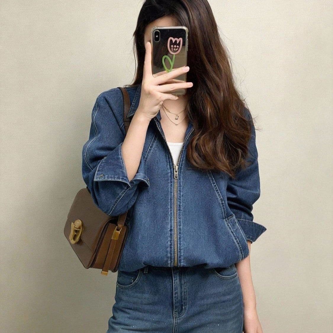 절묘한 쇼트 스타일 워싱 데님 폴로 칼라 재킷 2026 봄 가을 새로운 올해 인기 폭발 작은 키 여성 코트 이미지 2