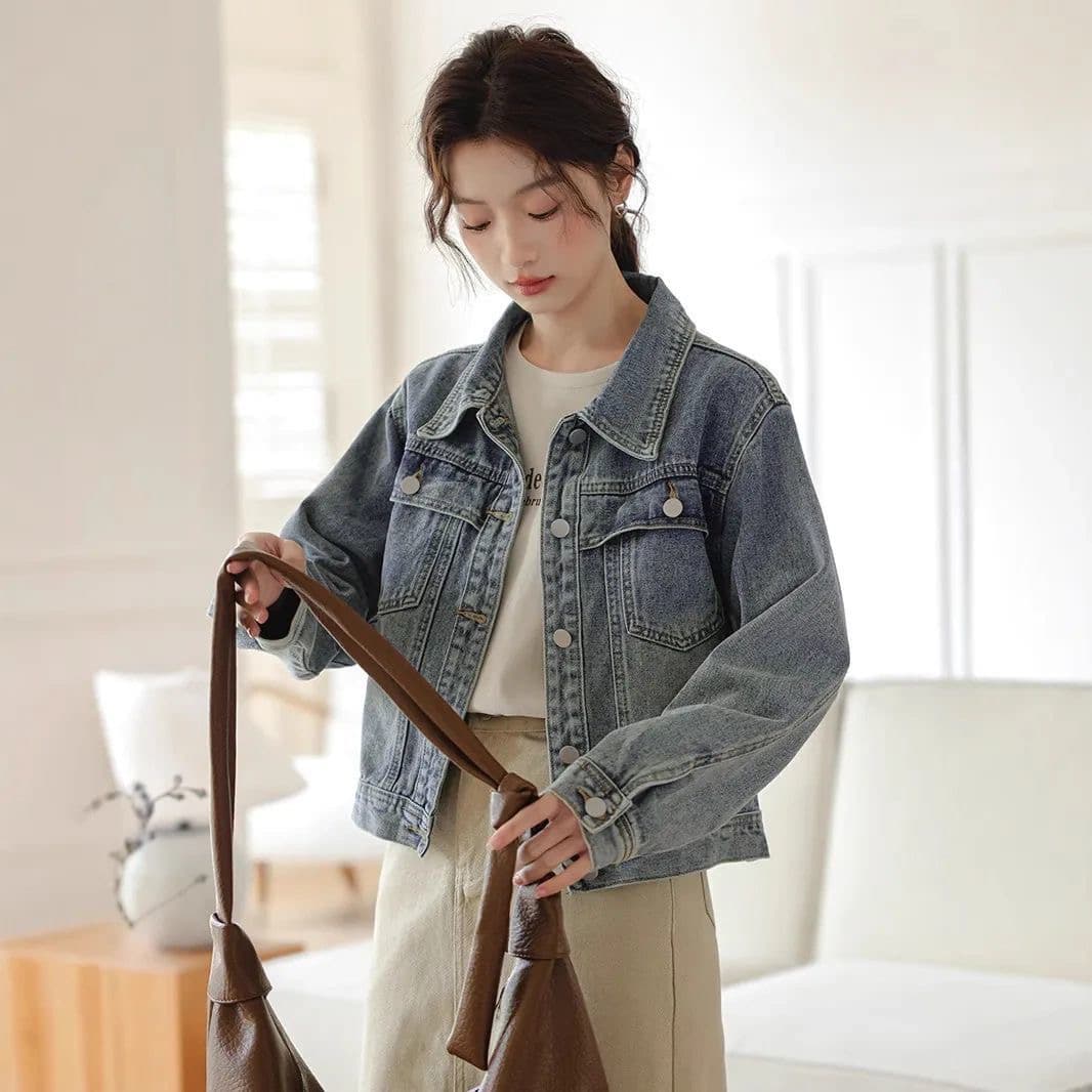 레트로 항구 바람 워싱 데님 여성 코트 봄 2026 새로운 작은 키 쇼트 스타일 캐주얼 다용도 재킷 맨위 상세 이미지 6